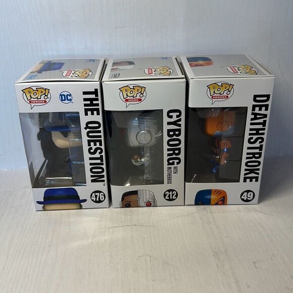 Funko Pop! DC Heroes Justice League CYBORG #212 The Question #476 Deathstroke #4 - Picture 5 of 8